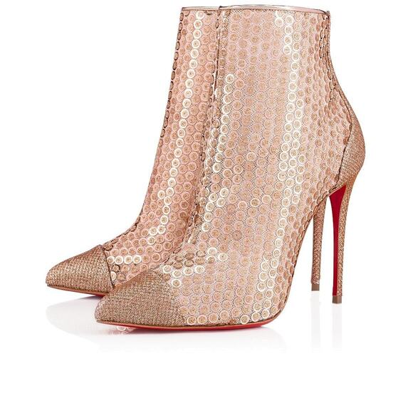 Christian Louboutin Gipsybootie SPC 100 Nude Glitter Mesh Heel Boot Bootie 38.5 - Picture 1 of 12